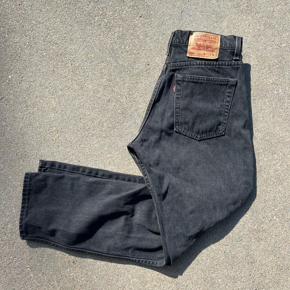 Ladies 90s Levi’s 555 black guys fit straight leg jeans 13 JR M Vintage